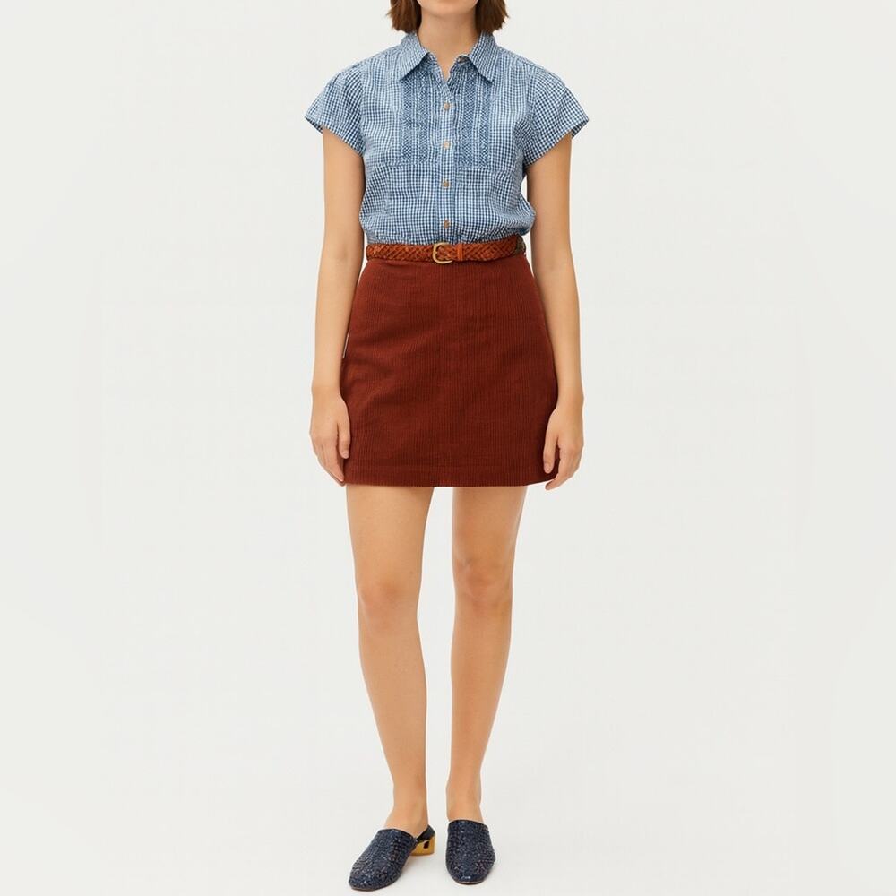 BITTEN BY SJP Ruffle-Front Fitted Gingham Blouse | XL | Blue White | Cottagecore